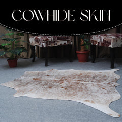 Rustic Charm: Handcrafted Medium Cowhide Rug - Classic Brown and White Hair Rug for Bedroom/Living Room - Durable, Hypoallergenic,