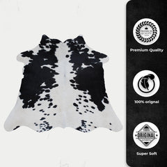 Luxurious Natural Dark Brown and White Small Animal Print Cowhide Rug with Hypoallergenic and Non-Slip Backing - Free Shipping UK