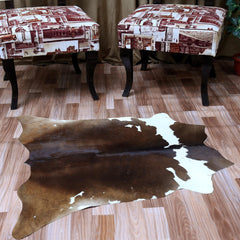 Luxury Brown & White Cowhide Rug - Handcrafted, Hypoallergenic, Non-Shedding, Non-Slip Backing - Ideal for Bedroom - Living Room Décor