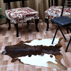 Luxury Brown White Cowhide Rug - Hypoallergenic, Non-Slip Suede Back, Handcrafted from 100% Natural Hides - Ideal for Bedroom or Living Room