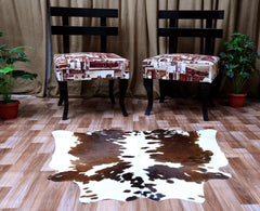 Luxurious Dark Brown and White Cowhide Rug with Small Animal Pattern - Hypoallergenic, Non-Slippery Suede Back, Non-Shedding - Handcrafted