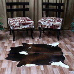 Luxury Brown & White Cowhide Rug - Small Size, Hypoallergenic, Non-Slip Suede Back - Handcrafted Natural Hide for Elegant Home Decor