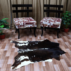 Luxurious Dark Brown and White Cowhide Rug - Handcrafted Small Animal Pattern Hide Rug, Hypoallergenic and Non-Slip Suede Back