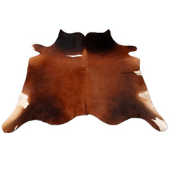 Luxury Handcrafted Medium Brown & White Cowhide Rug - Hypoallergenic, Non-Slip, Unique Natural Beauty, Durable - Versatile