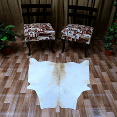 Luxurious Medium Brown and White Cowhide Rug - Hypoallergenic, Non-Slip Backing, Handcrafted, Unique Markings - Perfect for Bedroom/Living