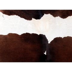 Luxury Medium Brown & White Cowhide Rug - Handcrafted Natural Hide with Soft Hair, Hypoallergenic, Non-Slip Backing, Unique Markings -