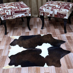 Rustic Charm Cowhide Rug: Medium Dark Brown & White - Handcrafted, Durable, Versatile for Modern Home Decor