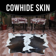 Luxurious Dark Brown & White Cowhide Rug - Hypoallergenic, Non-Slip Backing, Handcrafted Natural Hide, Unique Markings, Durable - Versatile
