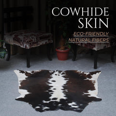 Luxurious Medium Brown & White Cowhide Rug | Hypoallergenic Backing | Handcrafted Natural Hide | Unique Animal Pattern rug | Durable -