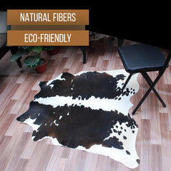 Luxurious Natural Dark Brown & White Cowhide Rug Small Area Animal Print Non Slippery Suede Back Non Shedding Hypoallergenic