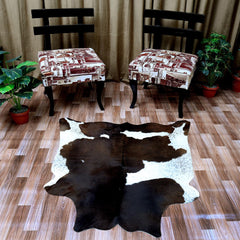 Luxurious Dark Brown and White Cowhide Rug - Hypoallergenic Animal Print Area Rug with Non-Slip Suede Back - Handcrafted Premium Hide Rug