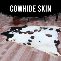 Luxurious Small Brown and White Cowhide Rug - Handcrafted, Soft Hair, Hypoallergenic, Non-Shedding, Non-Slippery Suede Back - Free Shipping!