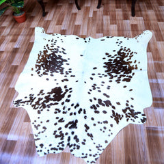 Luxury Hypoallergenic Brown & White Cowhide Rug with Non-Slip Suede Back - Large Size, Natural Hair - Radiant Sheen - Perfect for Home Decor - Celestial Leather Limited