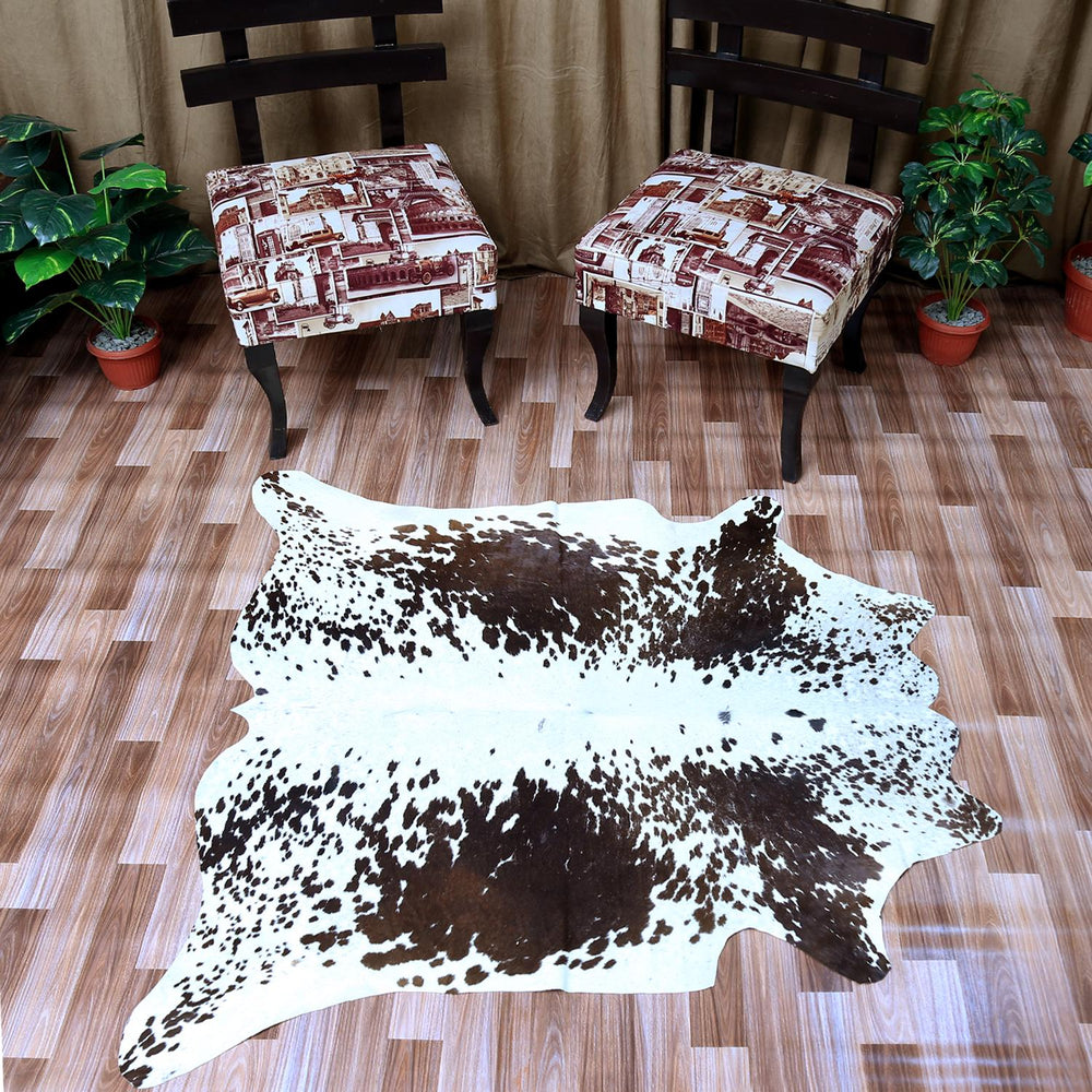 Luxurious Dark Brown & White Cowhide Rug - Large Animal Print Hypoallergenic Non Slippery Center Piece for Bedroom - Free Shipping in UK - Celestial Leather Limited