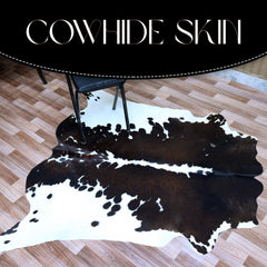 Luxurious Large Dark Brown & White Cow Skin Rug with Natural Hair for Bedroom or Living Room - Celestial Leather Limited