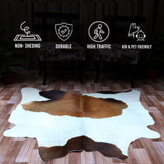 Luxury Brown & White Cowhide Rug - Hypoallergenic - Non-Slip - Free Shipping in UK - Natural - Durable - Adds Elegance to Bedroom - Living - Celestial Leather Limited