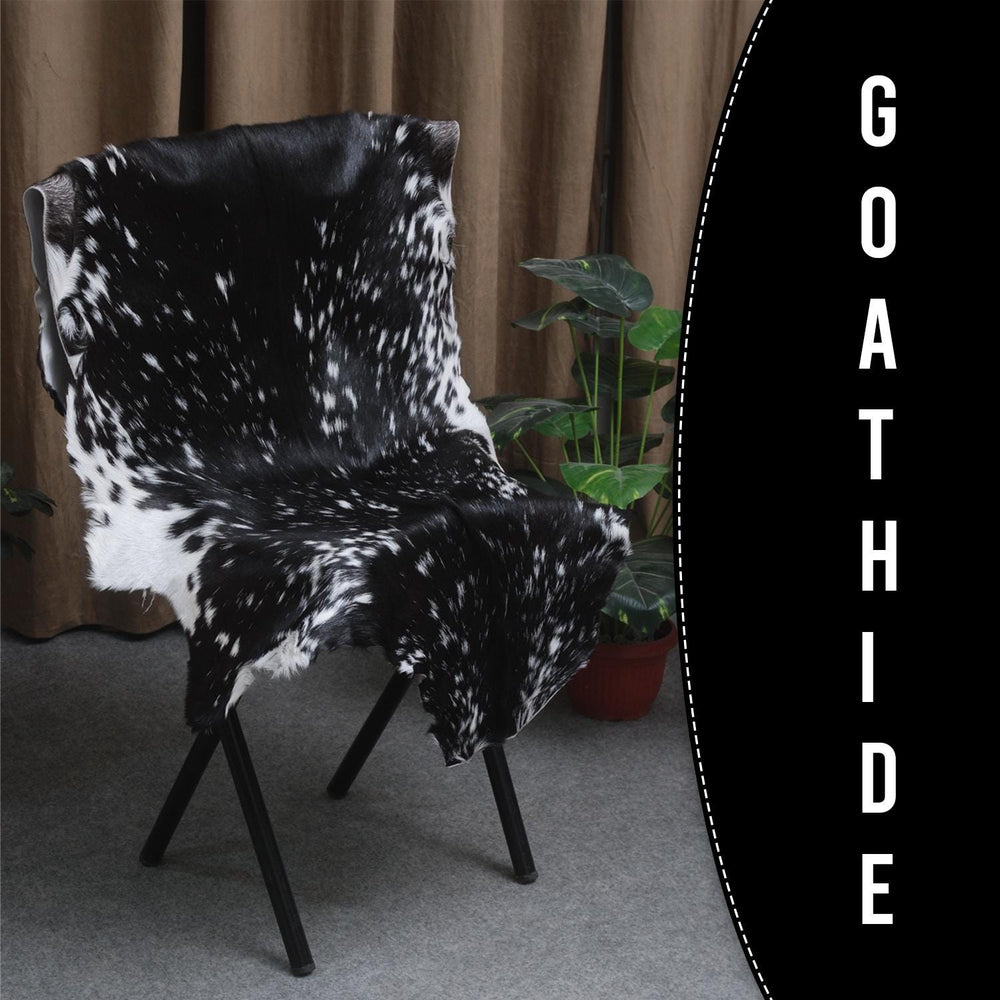 Sophisticated Black & White Genuine Goat Skin Rug - Modern Animal Hide Décor for Home - Hypoallergenic, Sustainable, Unique Pattern - Celestial Leather Limited