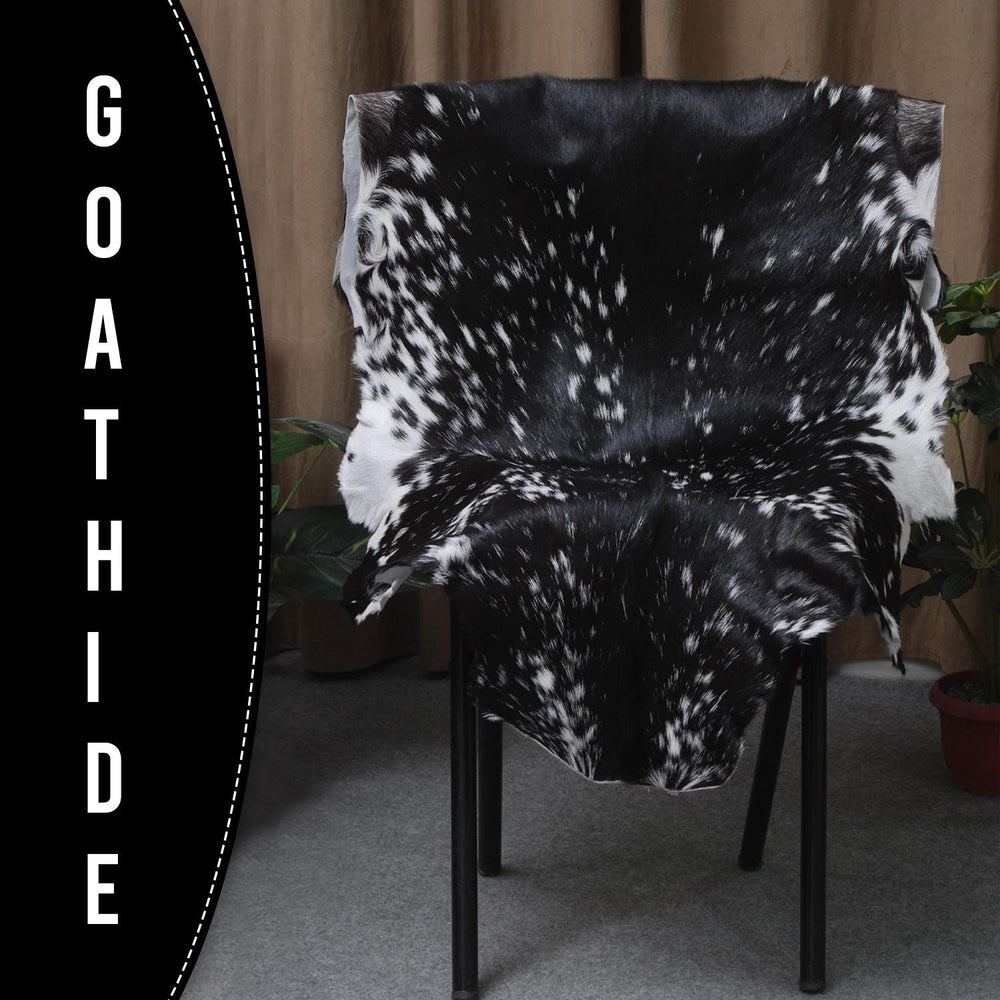 Sophisticated Black & White Genuine Goat Skin Rug - Modern Animal Hide Décor for Home - Hypoallergenic, Sustainable, Unique Pattern - Celestial Leather Limited