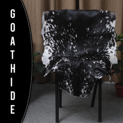 Sophisticated Black & White Genuine Goat Skin Rug - Modern Animal Hide Décor for Home - Hypoallergenic, Sustainable, Unique Pattern - Celestial Leather Limited