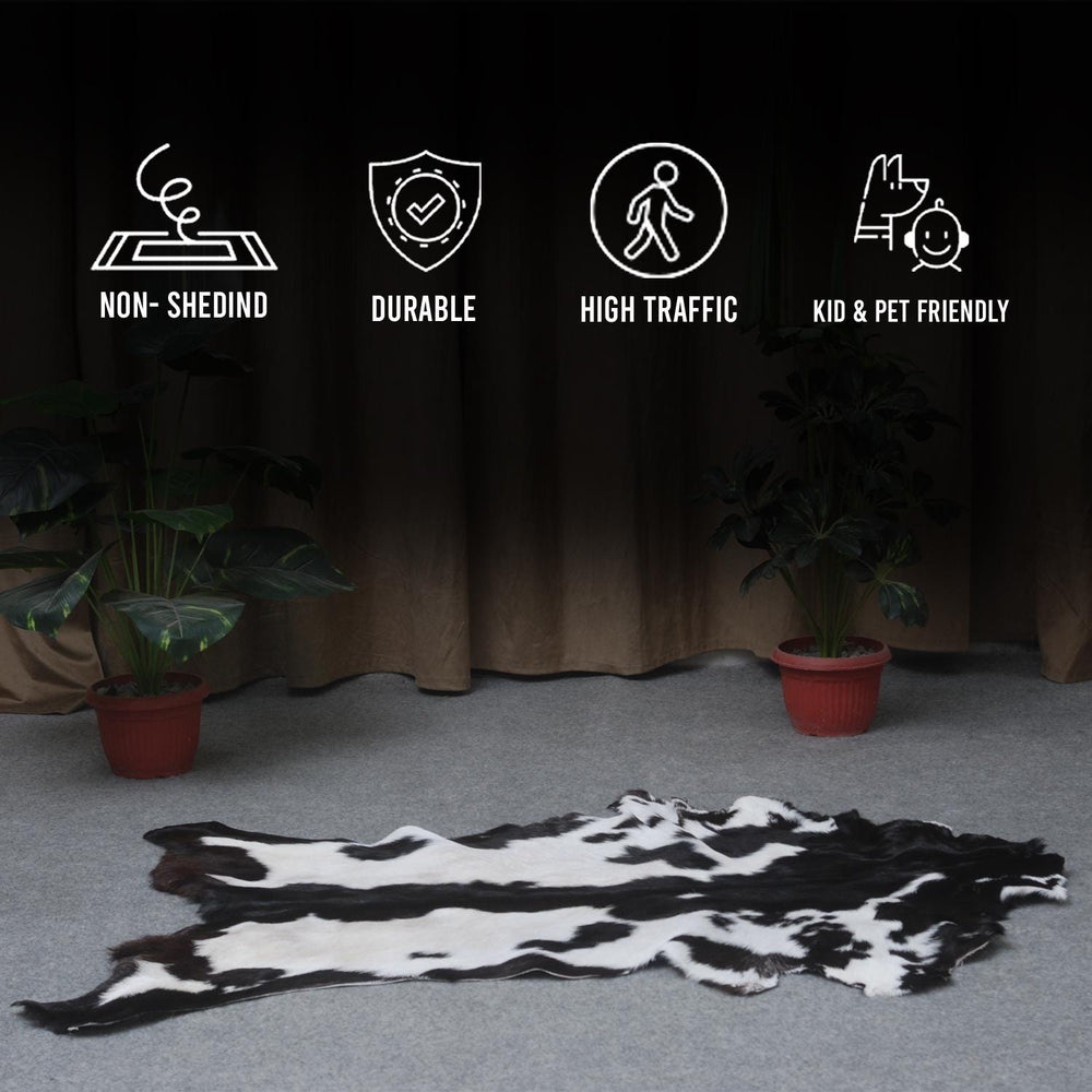 Luxury Black & White Natural Goatskin Rug - Modern Sophistication for Home Decor - Celestial Leather Limited