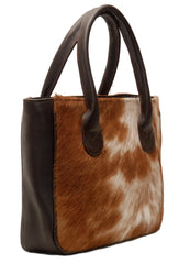 Chic Brown & White Cowhide Shoulder Bag - Handmade Leather Tote with Animal Print Variations, Versatile - Spacious Purse for Daily Use
