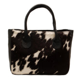 Stylish Black And White Cowhide Leather Shoulder Bag For Women - Handmade Fashion Tote With Ample Storage And Secure Zip Pocket