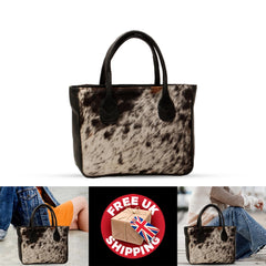 Stylish Dark Brown & White Cowhide Tote Bag w/ Handmade South Asian Craftsmanship - Unique Animal Print Variations - Perfect for Daily Wear