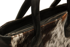 Stylish Dark Brown & White Cowhide Tote Bag w/ Handmade South Asian Craftsmanship - Unique Animal Print Variations - Perfect for Daily Wear