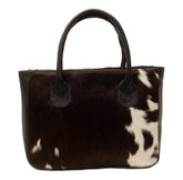 Stylish Dark Brown & White Cowhide Leather Tote Bag, Handmade in South Asia, Durable - Spacious Shoulder Bag for Daily Wear