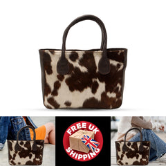 Stylish Brown & White Cowhide Shoulder Bag - Handmade Leather Purse for Women's Casual Chic Look