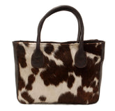 Stylish Brown & White Cowhide Shoulder Bag - Handmade Leather Purse for Women's Casual Chic Look
