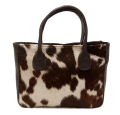 Stylish Brown & White Cowhide Shoulder Bag - Handmade Leather Purse for Women's Casual Chic Look
