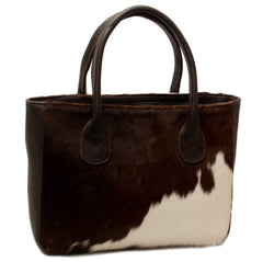 Stylish Brown & White Cowhide Shoulder Bag - Handmade Leather Purse for Women's Casual Chic Look