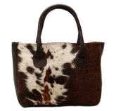 Modern Brown and White Cowhide Shoulder Bag with Natural Animal Print - Handmade Leather Purse for Women’s Casual Style