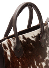 Chic Brown and White Cowhide Shoulder Bag - Spacious Hair On Leather Purse for Women - Handmade in South Asia with Unique Animal Print