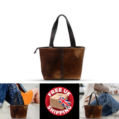 Stylish Brown and White Cowhide Shoulder Bag - Handmade Leather Tote with Zipped Closure, Fashionable and Versatile Daily Handbag