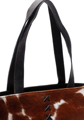 Chic Brown and White Cowhide Tote Bag - Fashionable, Spacious, and Handmade in South Asia