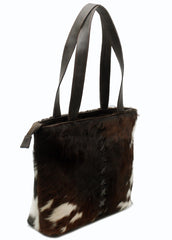 Stylish Cowhide Shoulder Bag for Women - Handmade Brown & White Leather Purse with Unique Animal Print, Spacious and Durable - Free UK