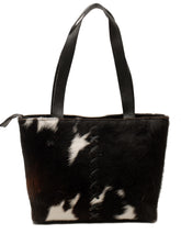 Stylish Black And White Cowhide Shoulder Bag with Zipped Pocket - Handcrafted Leather Purse for Women's Daily Use