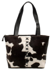 Stylish Black & White Cowhide Shoulder Bag - Handmade Hair-On Leather Cowskin Purse with Ample Storage - Secure Zipper for Women