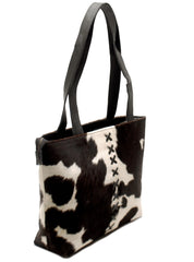 Stylish Black & White Cowhide Shoulder Bag - Handmade Hair-On Leather Cowskin Purse with Ample Storage - Secure Zipper for Women