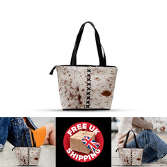 Sophisticated and Stylish White Cowhide Shoulder Bag - Handmade Hair-On Leather Purse for Women's Daily Use