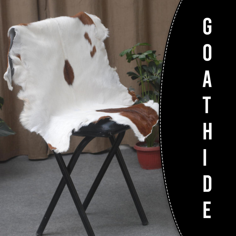Luxurious Brown and White Goatskin Rug for Modern Home Décor - Hypoallergenic, Non-Shedding, Sustainable, Unique Hair-on Leather Rug - Celestial Leather Limited