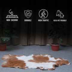 Luxury Brown and White Natural Goat Skin Rug with Modern Graphic Pattern for Stylish Wall Décor - Hypoallergenic and Non-Shedding,