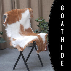 Luxury Brown and White Natural Goat Skin Rug with Modern Graphic Pattern for Stylish Wall Décor - Hypoallergenic and Non-Shedding,