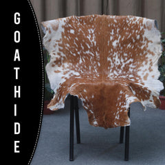 Luxurious Brown & White Premium Goatskin Rug | Handcrafted Hair-On Rug for Timeless Elegance - Sophistication in Any Room - Celestial Leather Limited