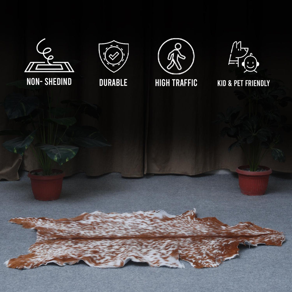 Luxurious Brown and White Goat Hide Rug - Premium Hair-On Goat Skin Rug for Home Décor - Celestial Leather Limited
