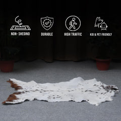 Luxury Brown & White Genuine Goat Hide Rug | Handcrafted Hair-On Goatskin | Eco-Friendly - Hypoallergenic | Premium Natural Goat Skin Rug