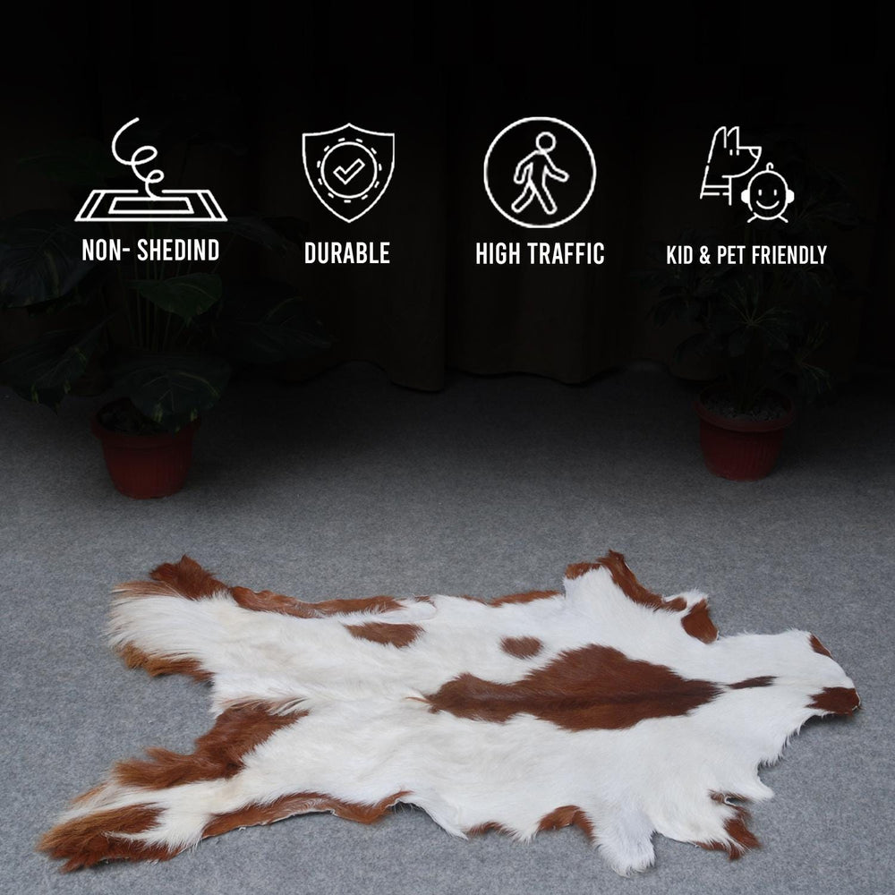 Luxury Brown & White Goat Skin Rug Handmade from Pure Goat Skin Leather - Soft, Durable, Eco-Friendly, Unique Colour Variations - Celestial Leather Limited