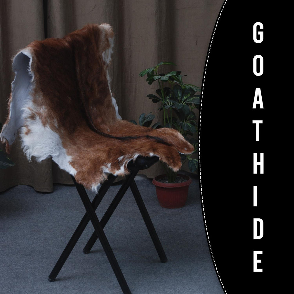 Luxury Brown and White Genuine Goat Hide Rug - Premium 100% Natural Hair-On Goat Skin Rug - Handcrafted and Sustainable Home Decor - Celestial Leather Limited